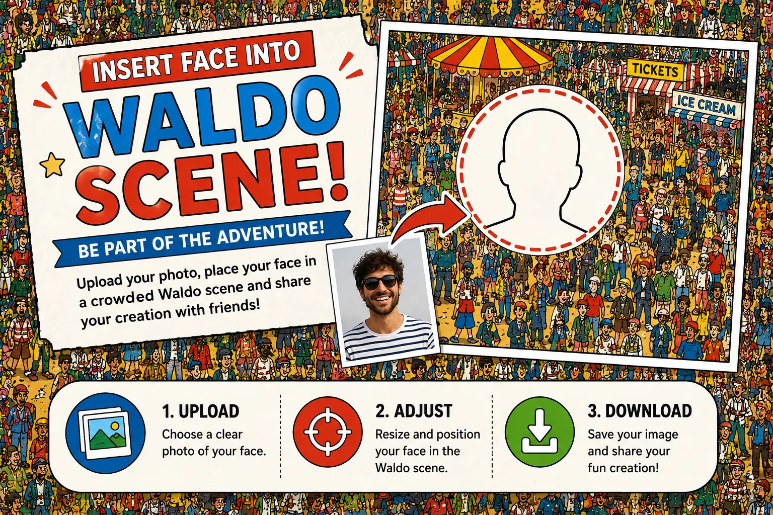 Insert yourself into a Where's Waldo scene template